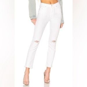 Mother White High Waisted Rascal Ankle Distressed Little Miss Innocent Jeans 25
